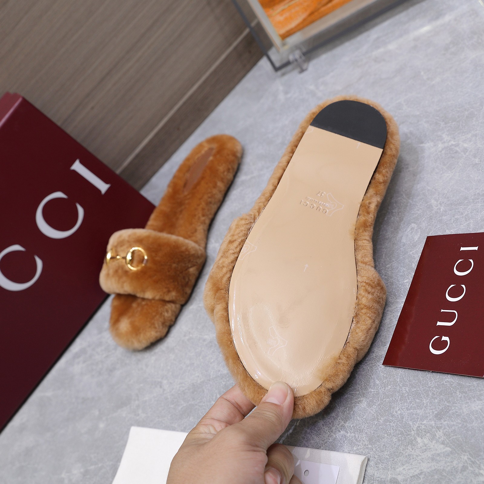 GUCCI グッチ フラットシューズ 本革 プラットフォーム ブラウン - 画像 7