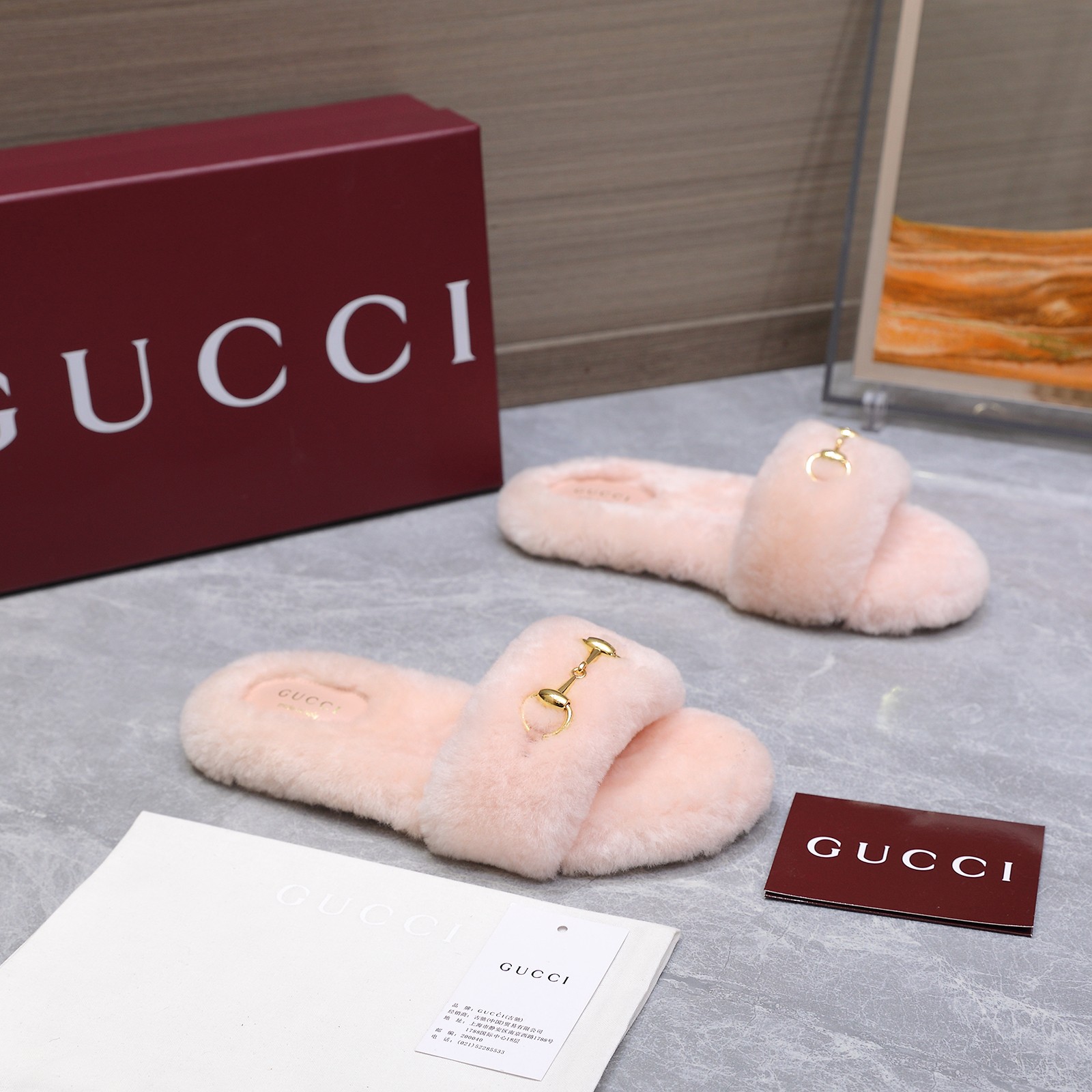 GUCCI グッチ フラットシューズ 本革 ファー ベージュ - 画像 9