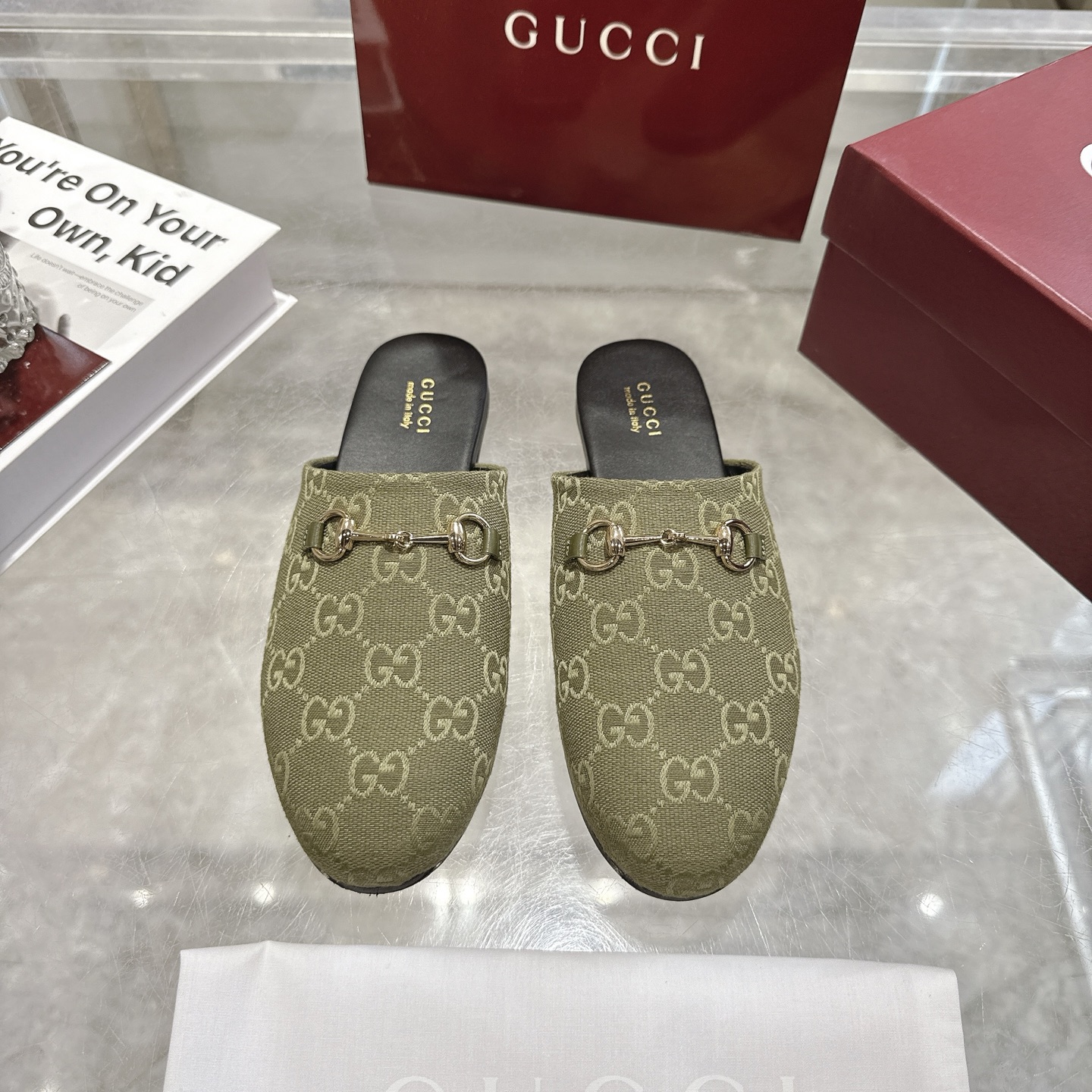 GUCCI グッチ モカシン フラットシューズ 本革 ブラック
