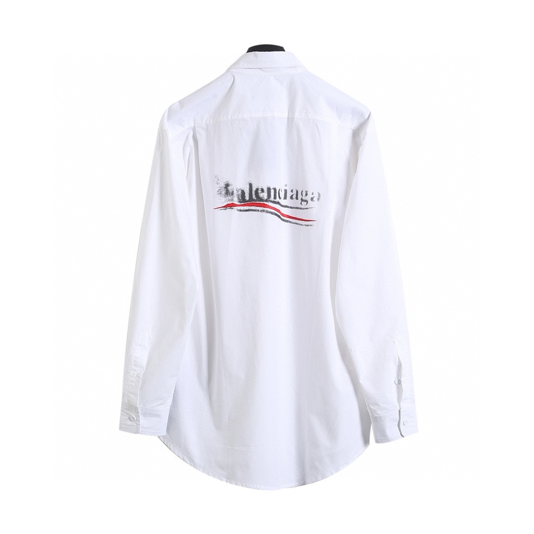 BALENCIAGA バレンシアガ ポプリンシャツ 模糊可乐印花 通勤 白色 - 画像 2