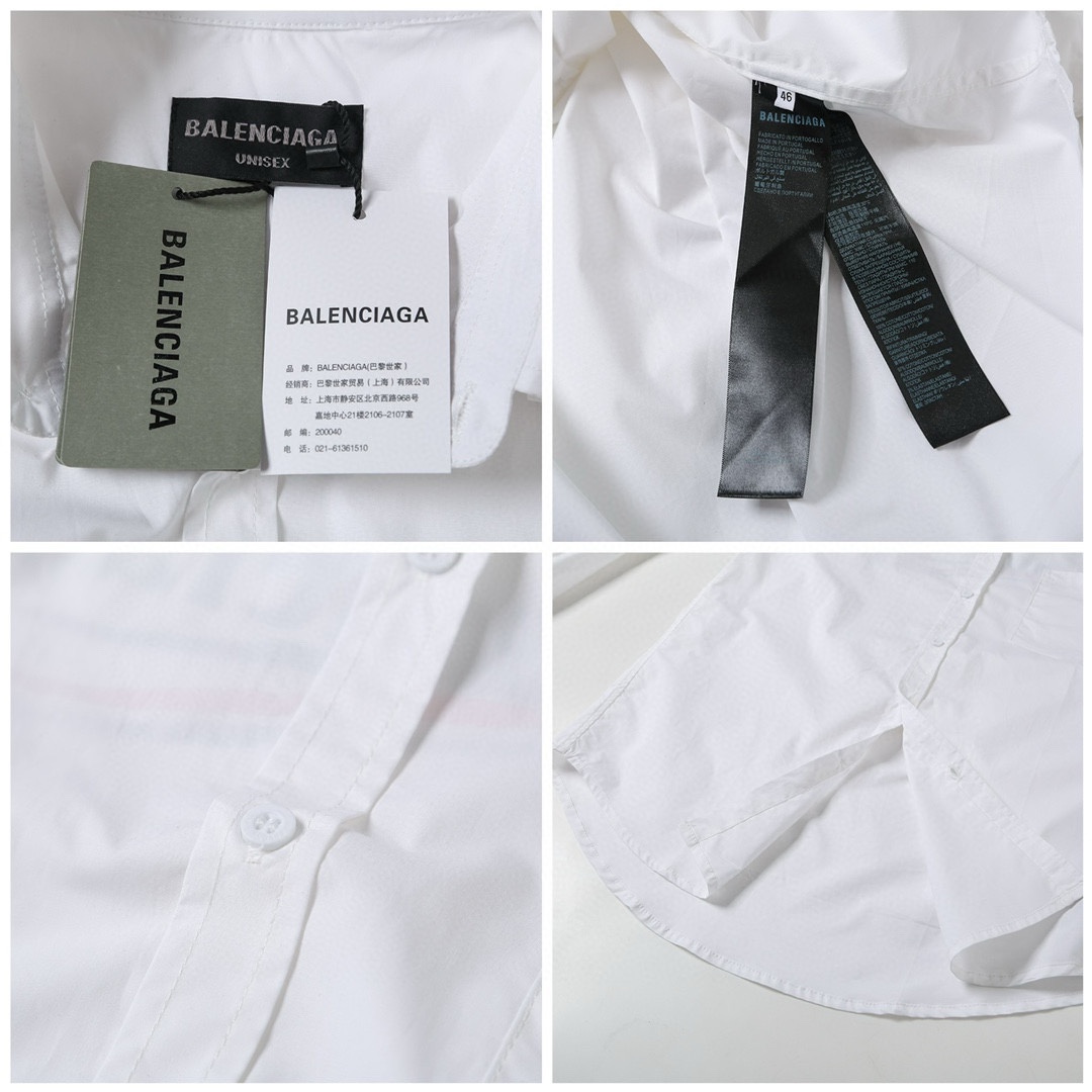 BALENCIAGA バレンシアガ ポプリンシャツ 模糊可乐印花 通勤 白色 - 画像 8