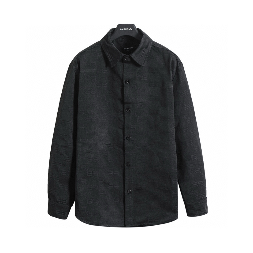 BALENCIAGA バレンシアガ ブレンド素材 ロゴ柄長袖シャツ ブラック