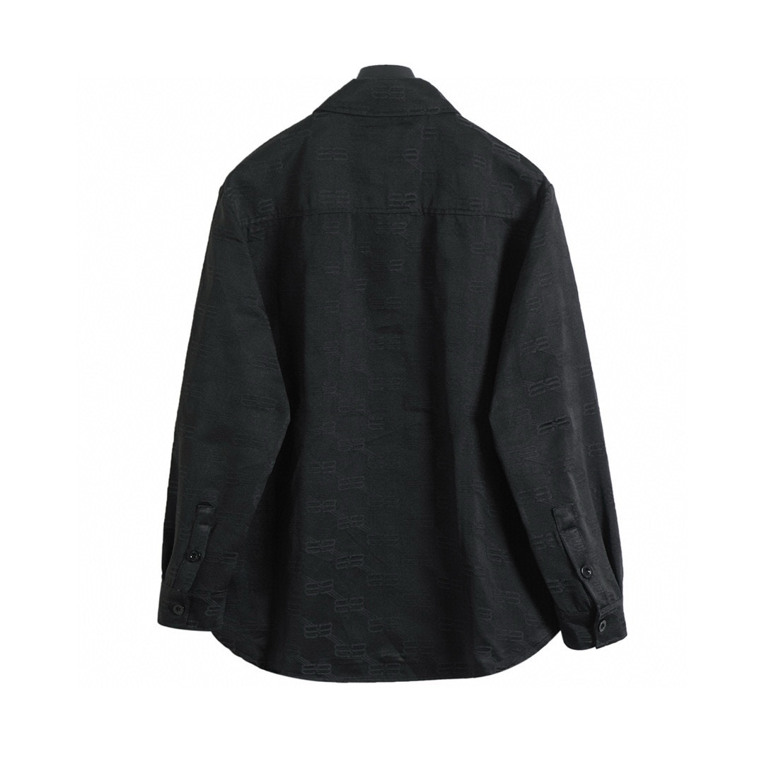 BALENCIAGA バレンシアガ ブレンド素材 ロゴ柄長袖シャツ ブラック - 画像 2