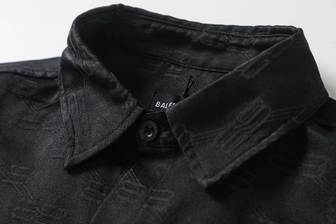 BALENCIAGA バレンシアガ ブレンド素材 ロゴ柄長袖シャツ ブラック - 画像 3