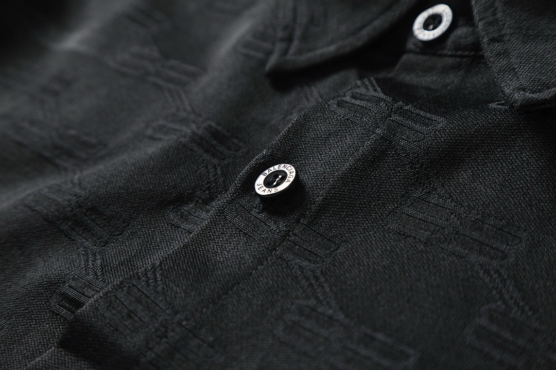 BALENCIAGA バレンシアガ ブレンド素材 ロゴ柄長袖シャツ ブラック - 画像 7