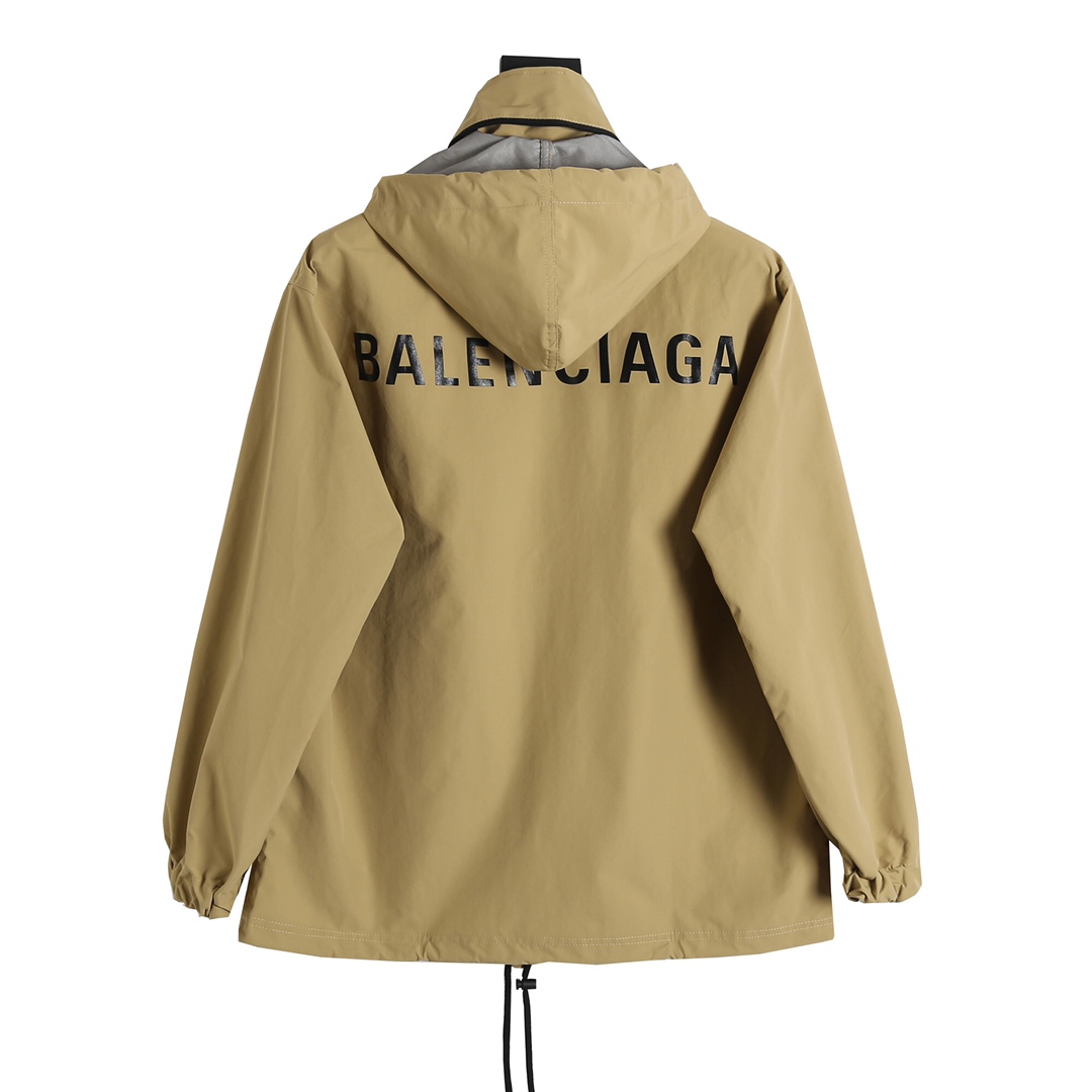 BALENCIAGA バレンシアガ 59后背Logo字母防水冲锋衣 ブラック/カーキ - 画像 2