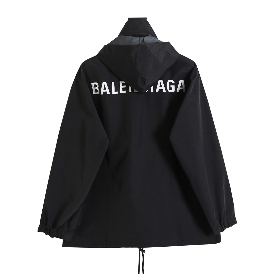 BALENCIAGA バレンシアガ 59后背Logo字母防水冲锋衣 ブラック/カーキ - 画像 4