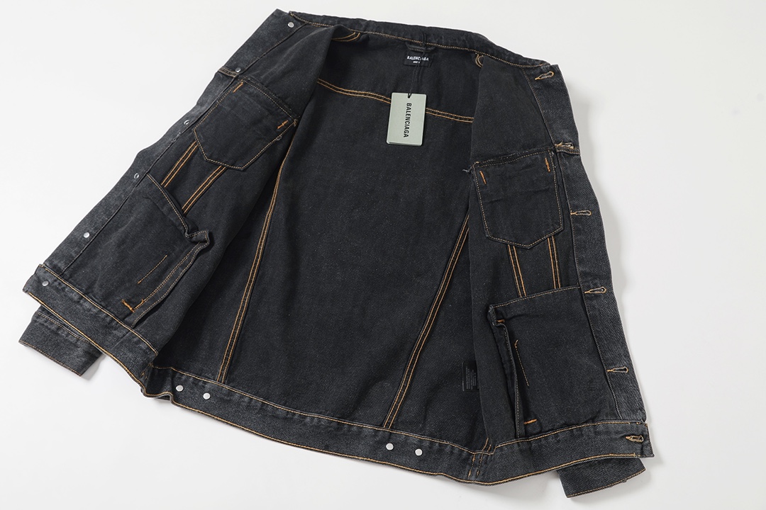 BALENCIAGA バレンシアガ デニムジャケット 手描き塗鴉 ロゴ ブラック - 画像 3