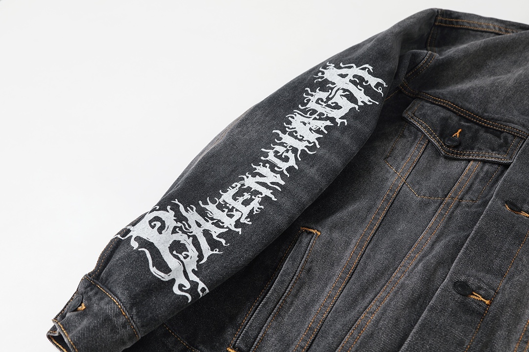 BALENCIAGA バレンシアガ デニムジャケット 手描き塗鴉 ロゴ ブラック - 画像 5