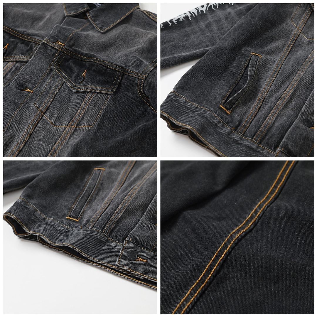 BALENCIAGA バレンシアガ デニムジャケット 手描き塗鴉 ロゴ ブラック - 画像 7