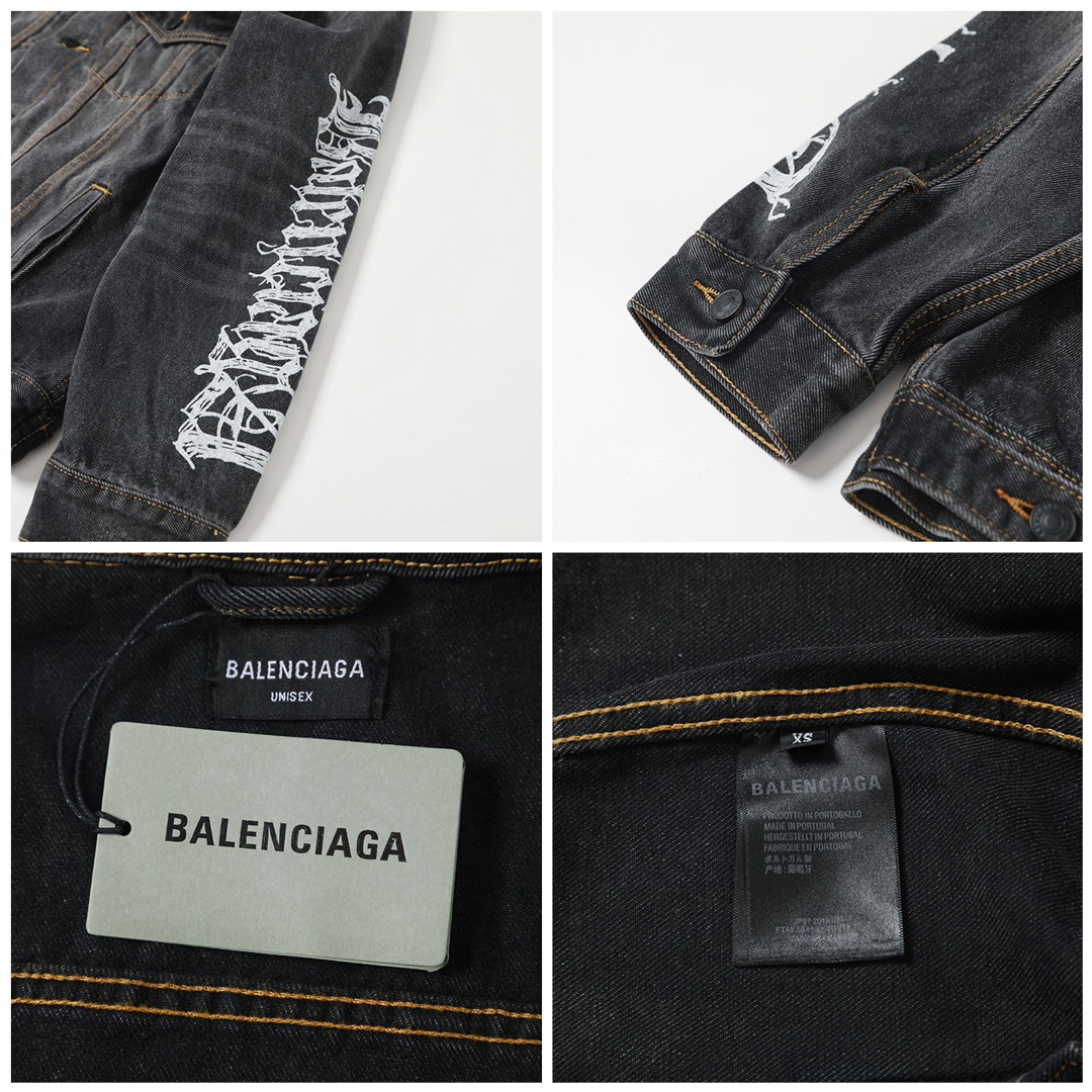 BALENCIAGA バレンシアガ デニムジャケット 手描き塗鴉 ロゴ ブラック - 画像 8