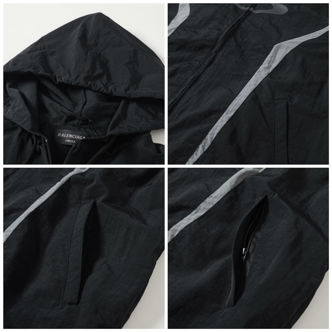 BALENCIAGA バレンシアガ フード付きジャケット 本革 通勤 通学 ブラック - 画像 5