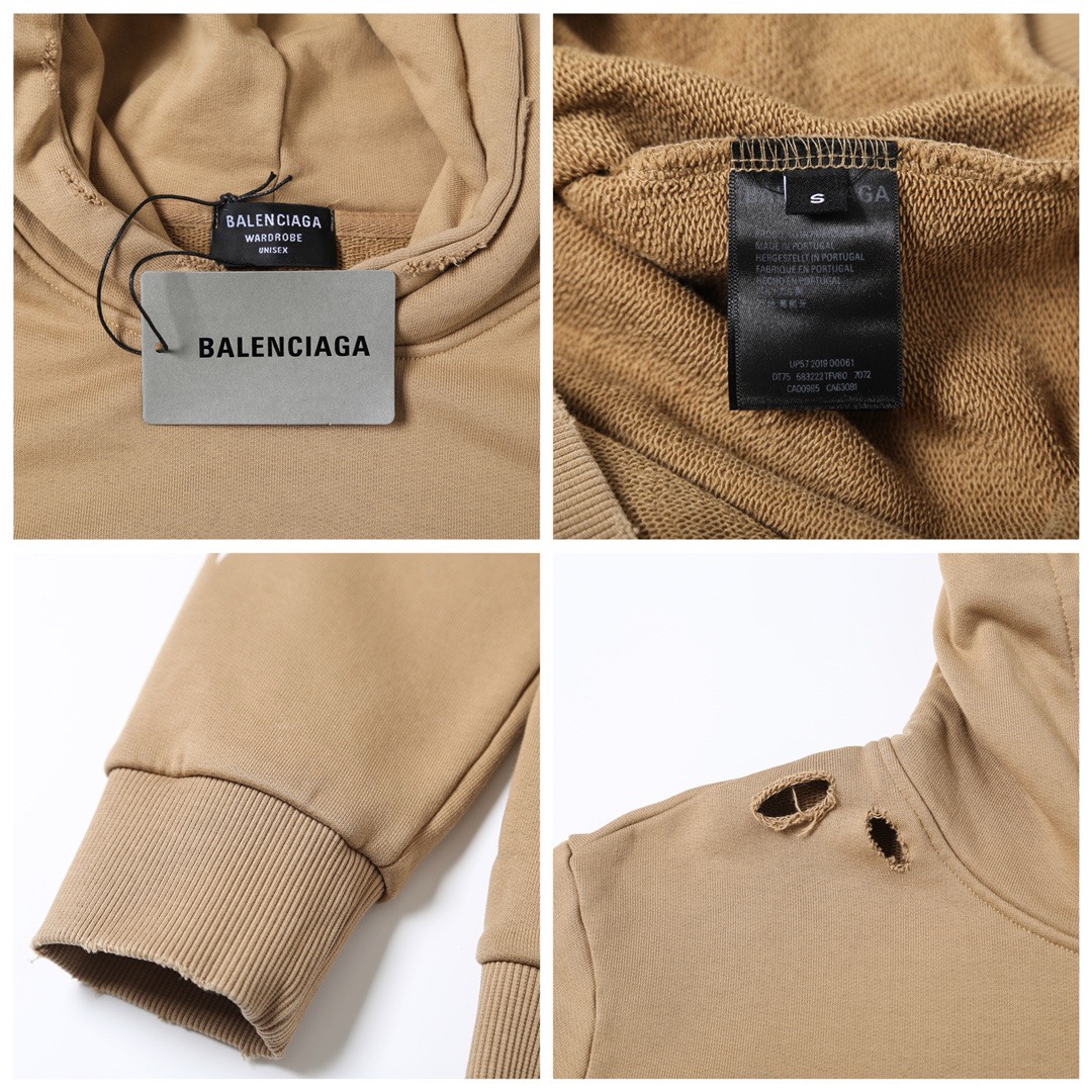 BALENCIAGA バレンシアガ フーディー 撕裂デザイン ベージュ 全1色 - 画像 8