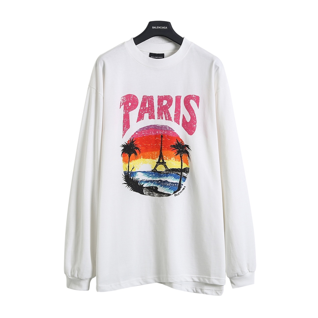 BALENCIAGA バレンシアガ ロングTシャツ パリ 染み出し ブランドTシャツ 全2色