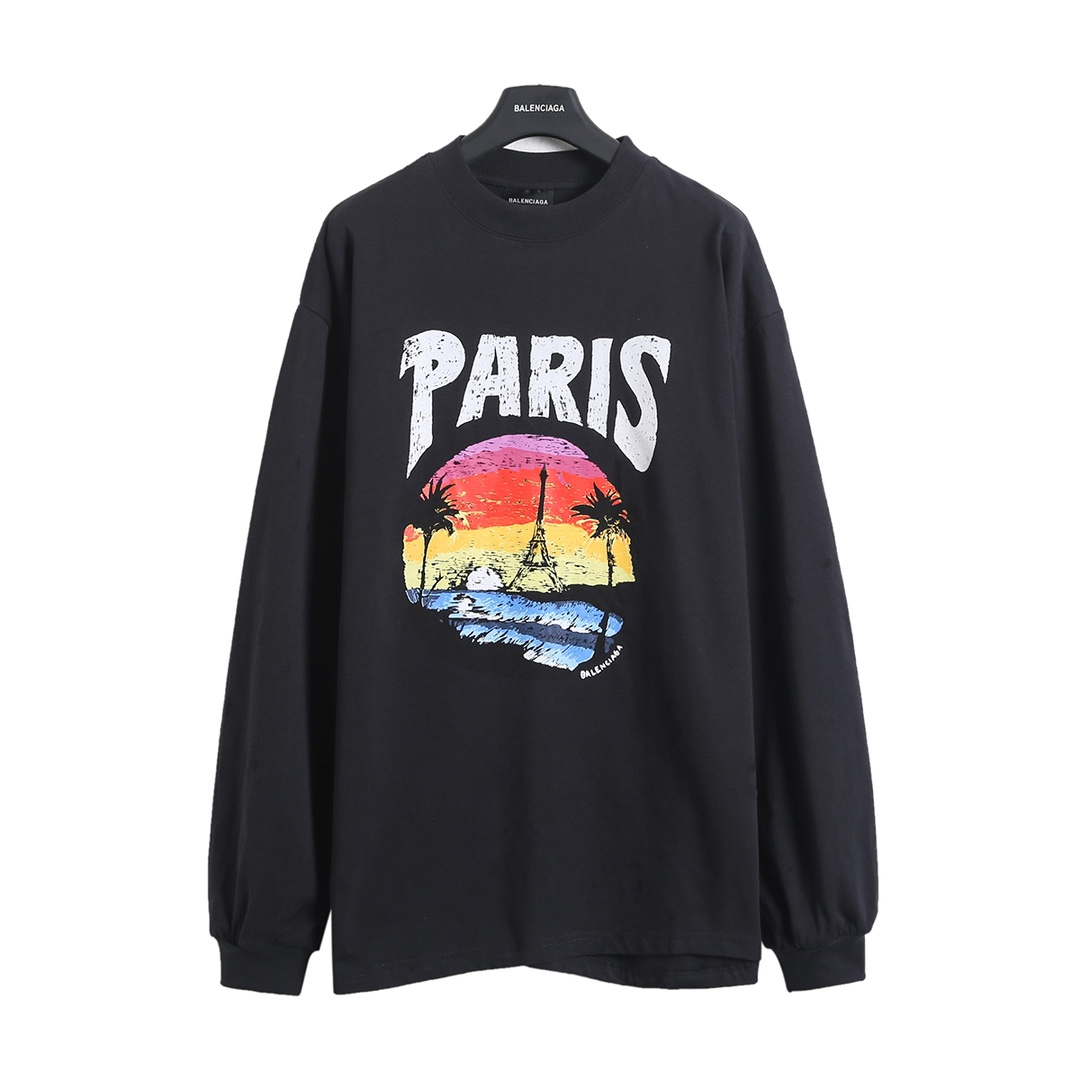 BALENCIAGA バレンシアガ ロングTシャツ パリ 染み出し ブランドTシャツ 全2色 - 画像 3