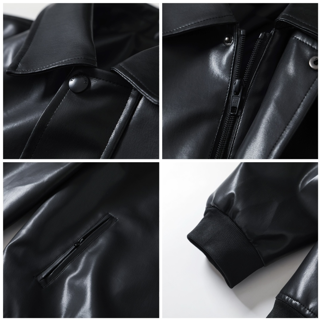 BALENCIAGA バレンシアガ レザー フラップポケット ブルゾン ブラック - 画像 7