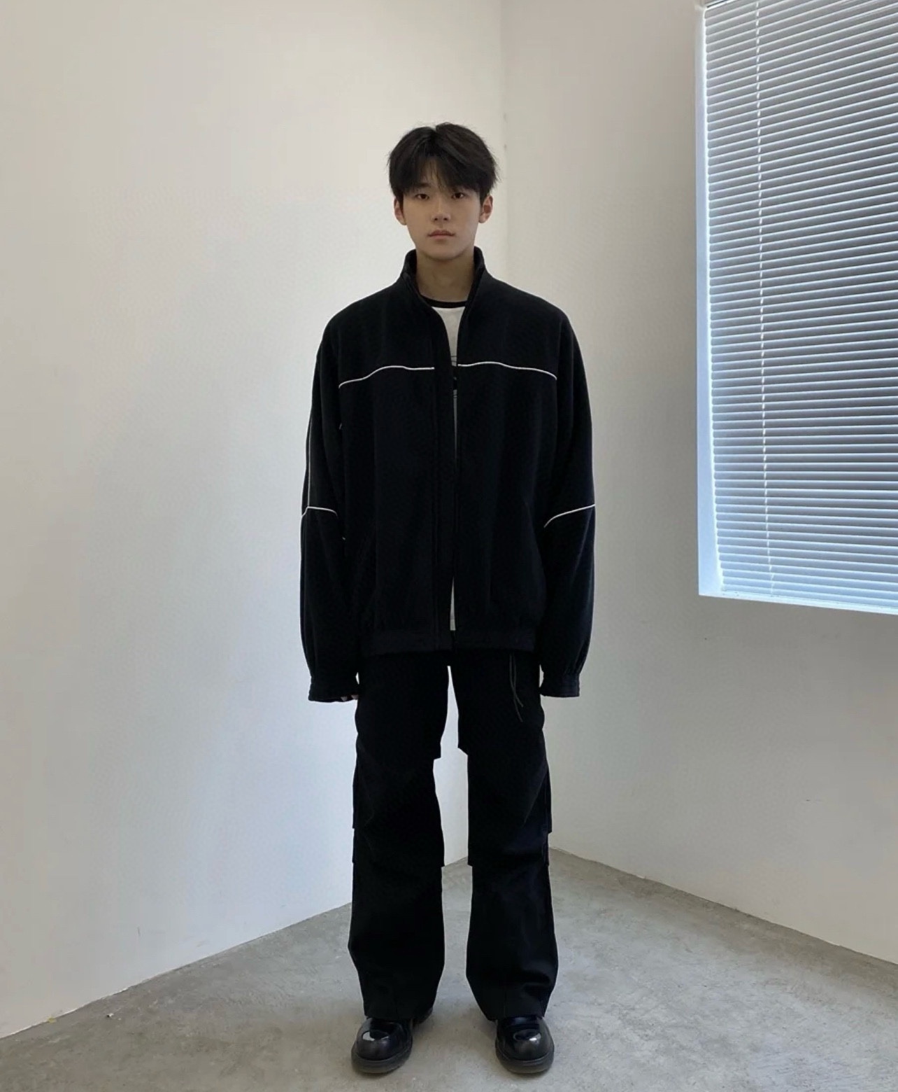 BALENCIAGA バレンシアガ フリースジャケット 本革 ファスナー ブラック