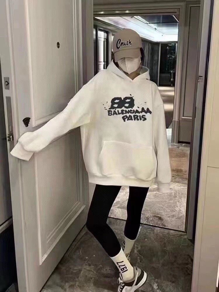 BALENCIAGA バレンシアガ ロゴプリントパーカー 黒/白 全2色 - 画像 3