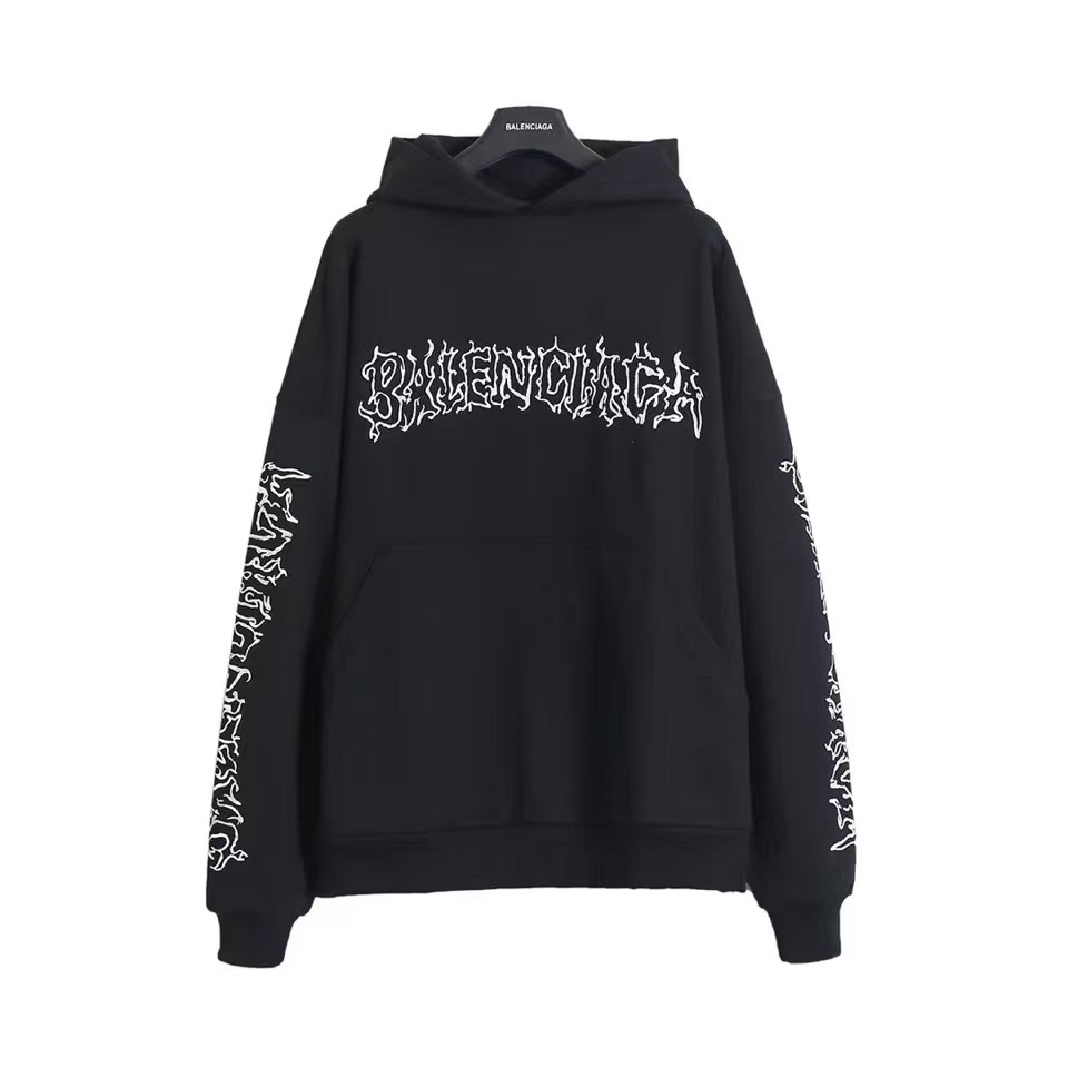 BALENCIAGA バレンシアガ ハローファン ロゴプリント フラットカット ロゴ オーバーサイズ リブ カジュアル パーカー 全2色 - 画像 6