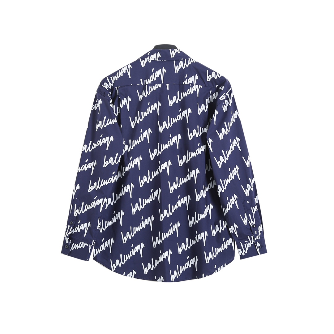 BALENCIAGA バレンシアガ レディースシャツ 草写ロゴプリント ブルー/ホワイト - 画像 6