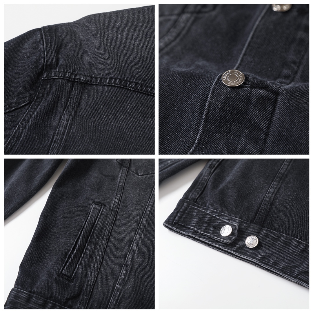 BALENCIAGA バレンシアガ デニムジャケット 本革 ブラック - 画像 7
