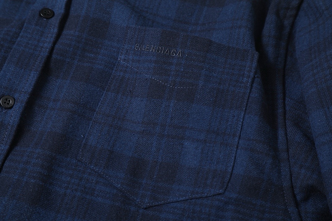 BALENCIAGA バレンシアガ フラッグシャツ 藏青格纹法兰绒连帽衬衫外套 藏青 - 画像 4