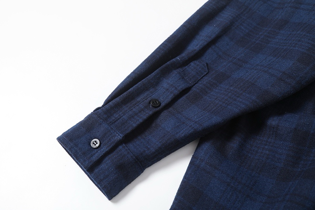 BALENCIAGA バレンシアガ フラッグシャツ 藏青格纹法兰绒连帽衬衫外套 藏青 - 画像 5