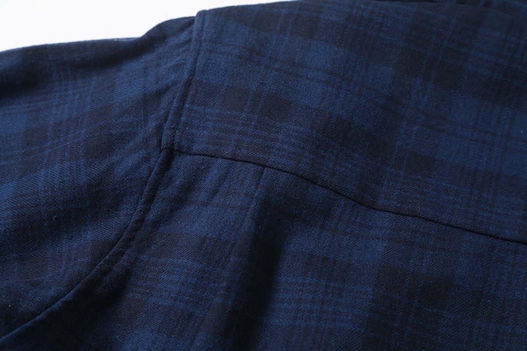 BALENCIAGA バレンシアガ フラッグシャツ 藏青格纹法兰绒连帽衬衫外套 藏青 - 画像 6