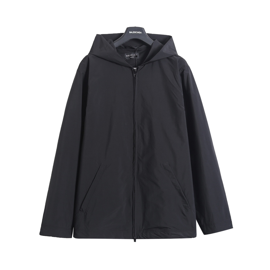 BALENCIAGA バレンシアガ フード付きジャケット 本革 軽量 通勤 通学 ブラック