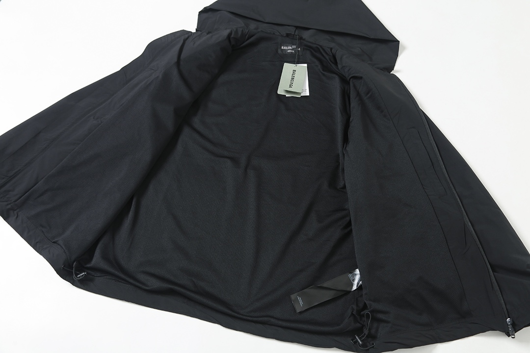 BALENCIAGA バレンシアガ フード付きジャケット 本革 軽量 通勤 通学 ブラック - 画像 3