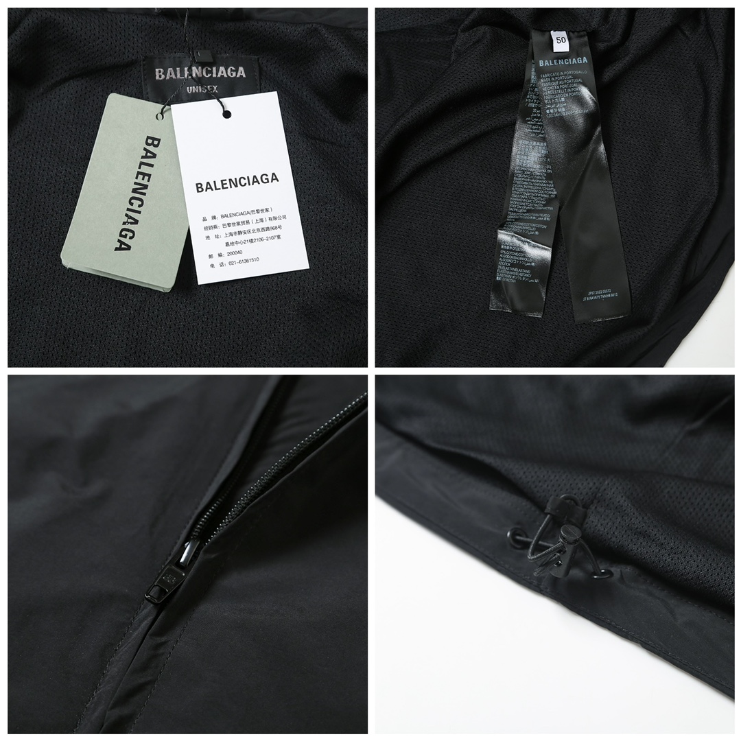 BALENCIAGA バレンシアガ フード付きジャケット 本革 軽量 通勤 通学 ブラック - 画像 8