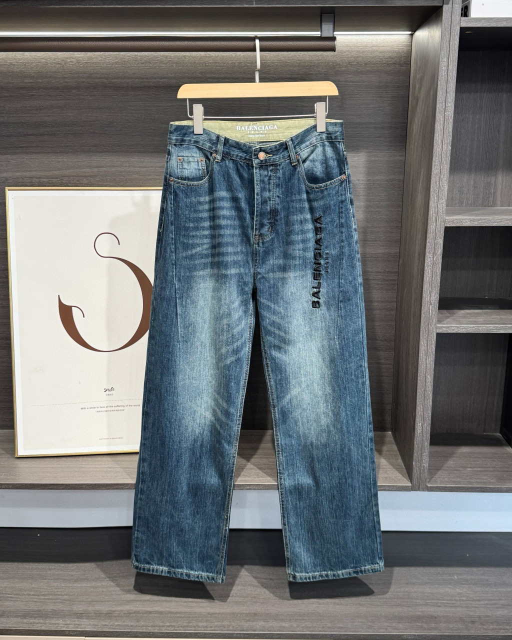 BALENCIAGA バレンシアガ デニムパンツ 本革 100%コットン ブルー