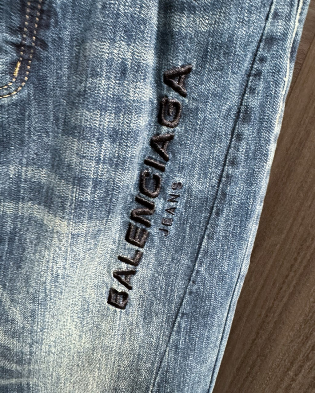 BALENCIAGA バレンシアガ デニムパンツ 本革 100%コットン ブルー - 画像 2