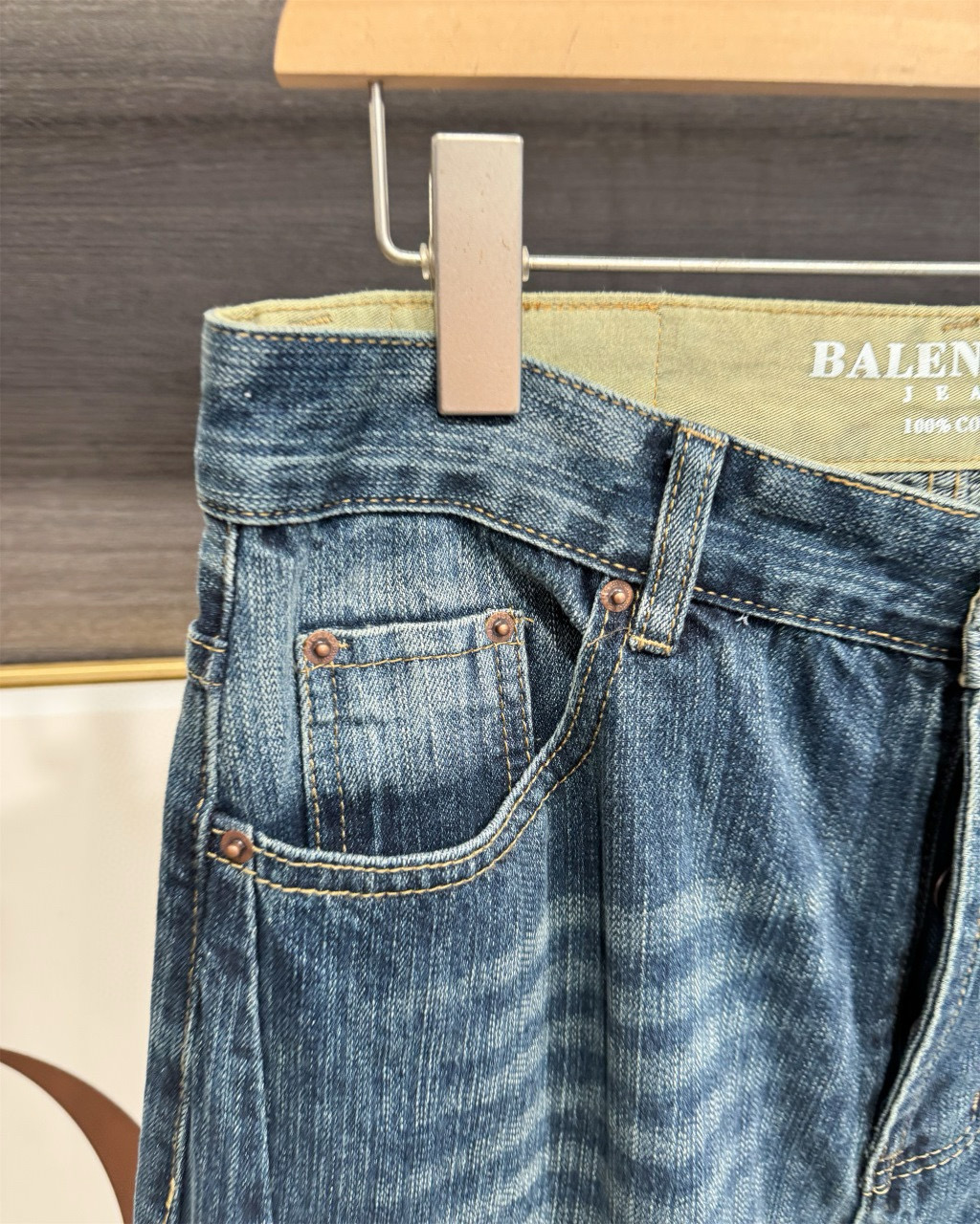 BALENCIAGA バレンシアガ デニムパンツ 本革 100%コットン ブルー - 画像 5