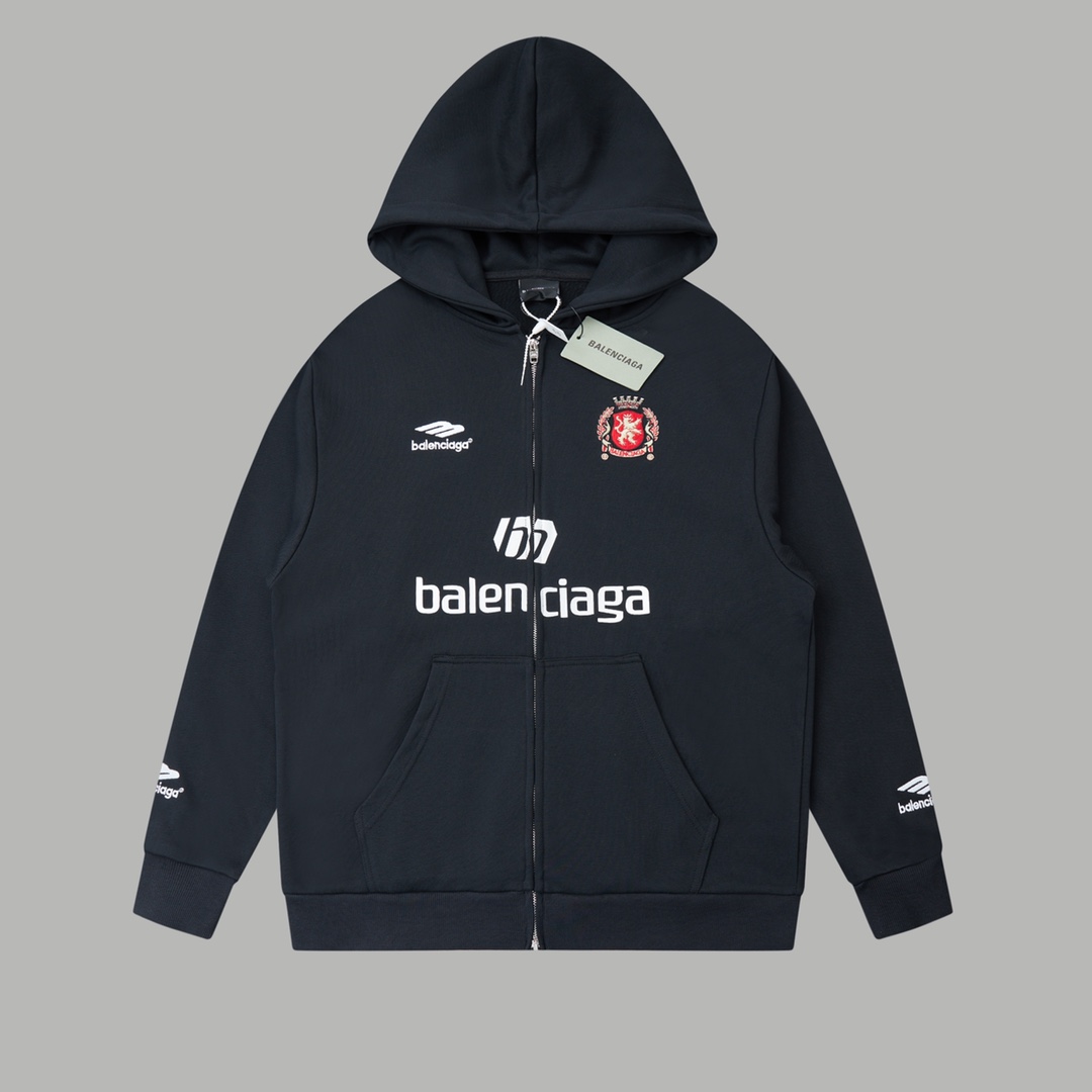BALENCIAGA バレンシアガ フード付きジップアップパーカー パリ 10 ブラック 全2色