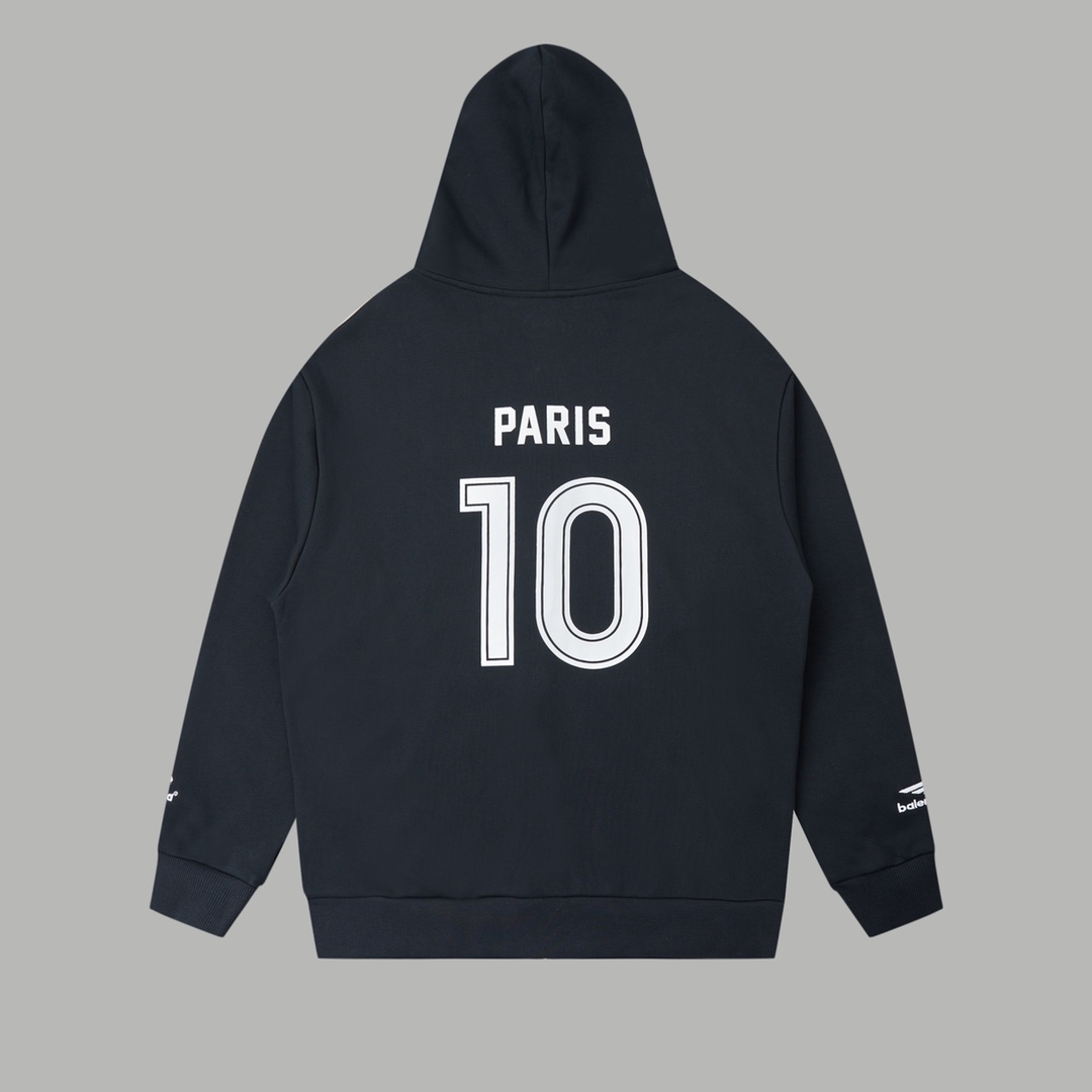 BALENCIAGA バレンシアガ フード付きジップアップパーカー パリ 10 ブラック 全2色 - 画像 2