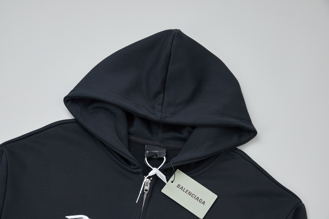 BALENCIAGA バレンシアガ フード付きジップアップパーカー パリ 10 ブラック 全2色 - 画像 3