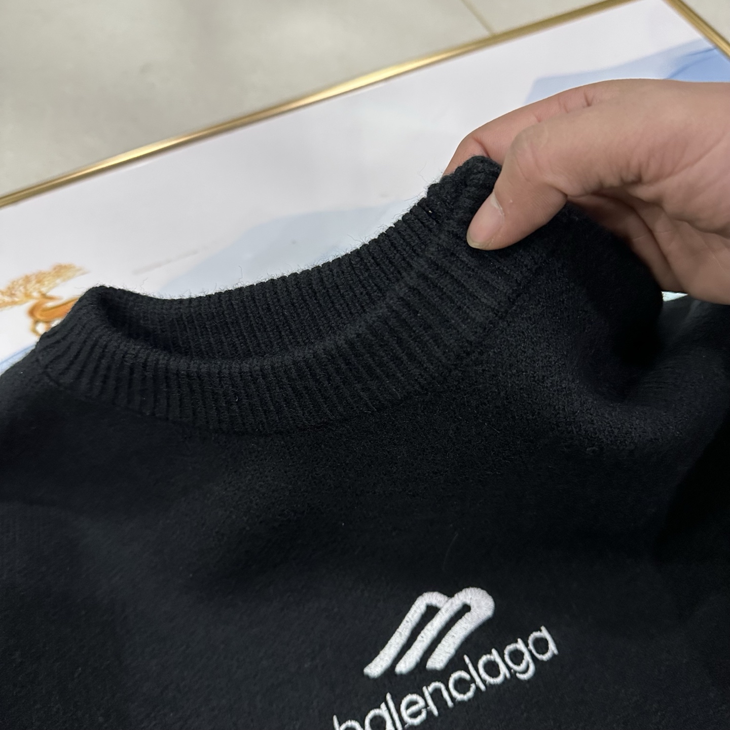 BALENCIAGA バレンシアガ ニットセーター 本革 ブラック - 画像 5