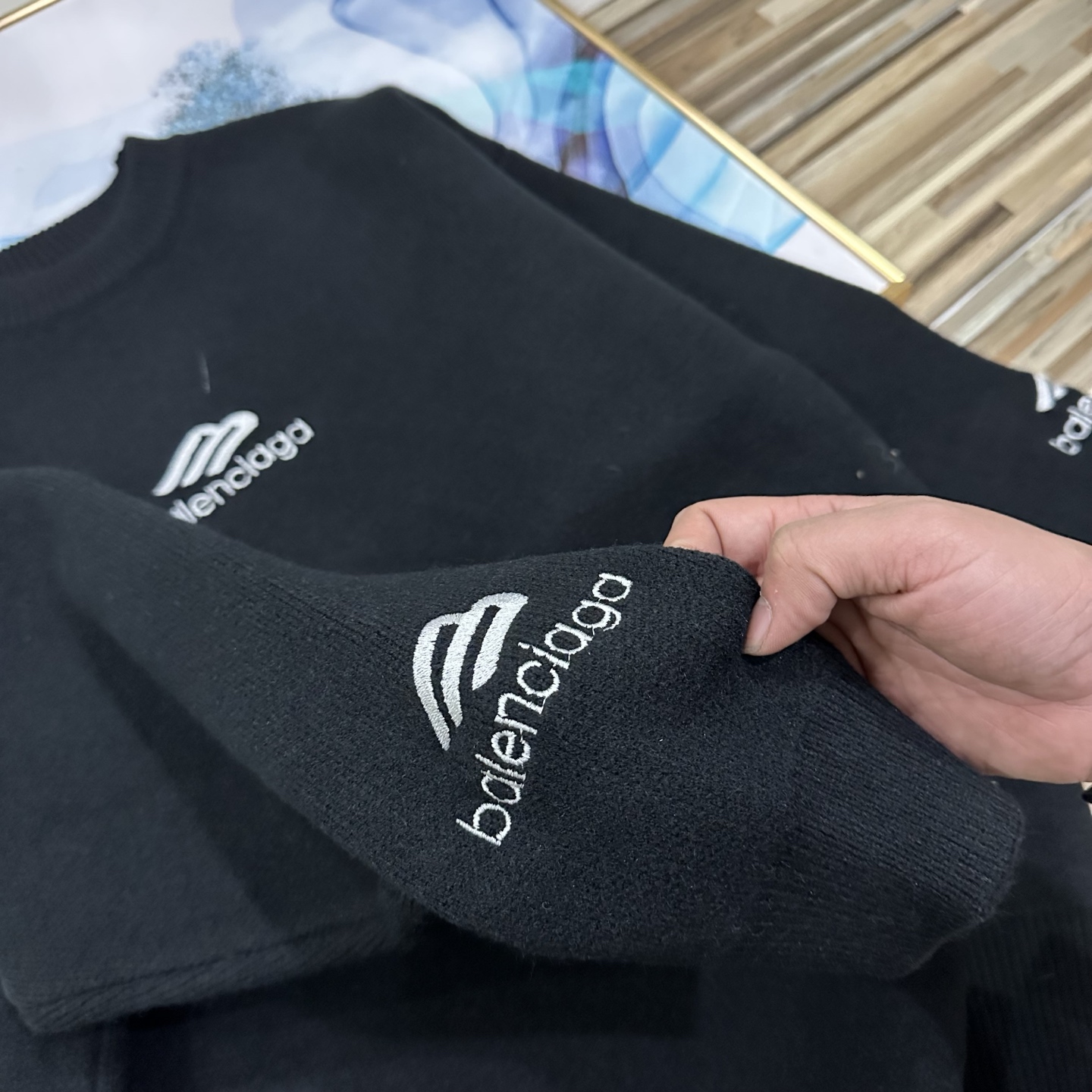 BALENCIAGA バレンシアガ ニットセーター 本革 ブラック - 画像 7