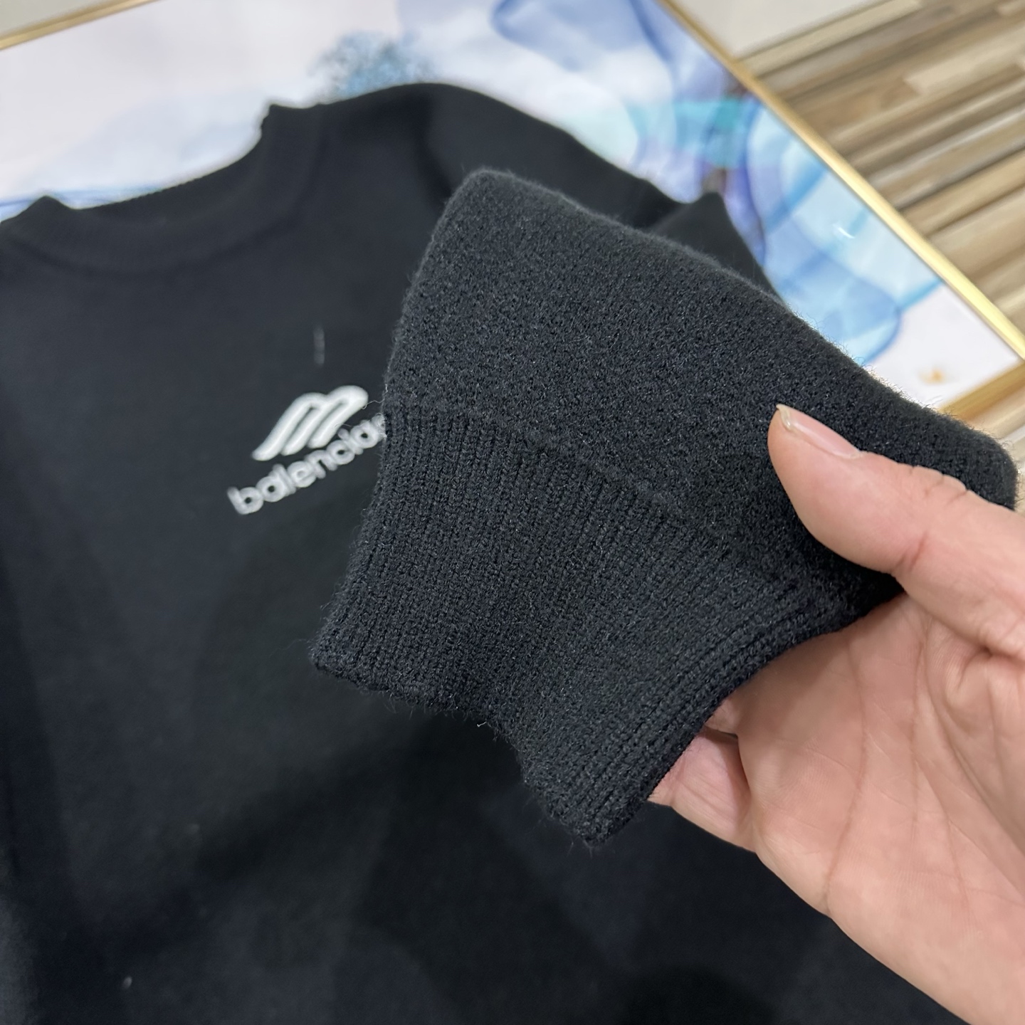 BALENCIAGA バレンシアガ ニットセーター 本革 ブラック - 画像 9