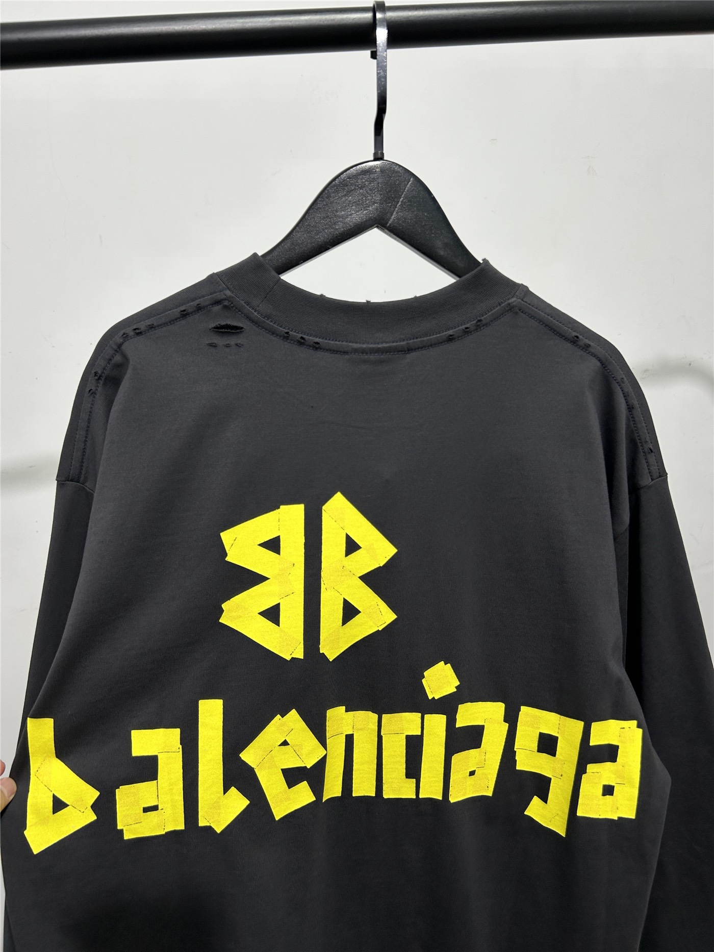 BALENCIAGA バレンシアガ ロゴTシャツ 本革 リブ加工 ブラック - 画像 8