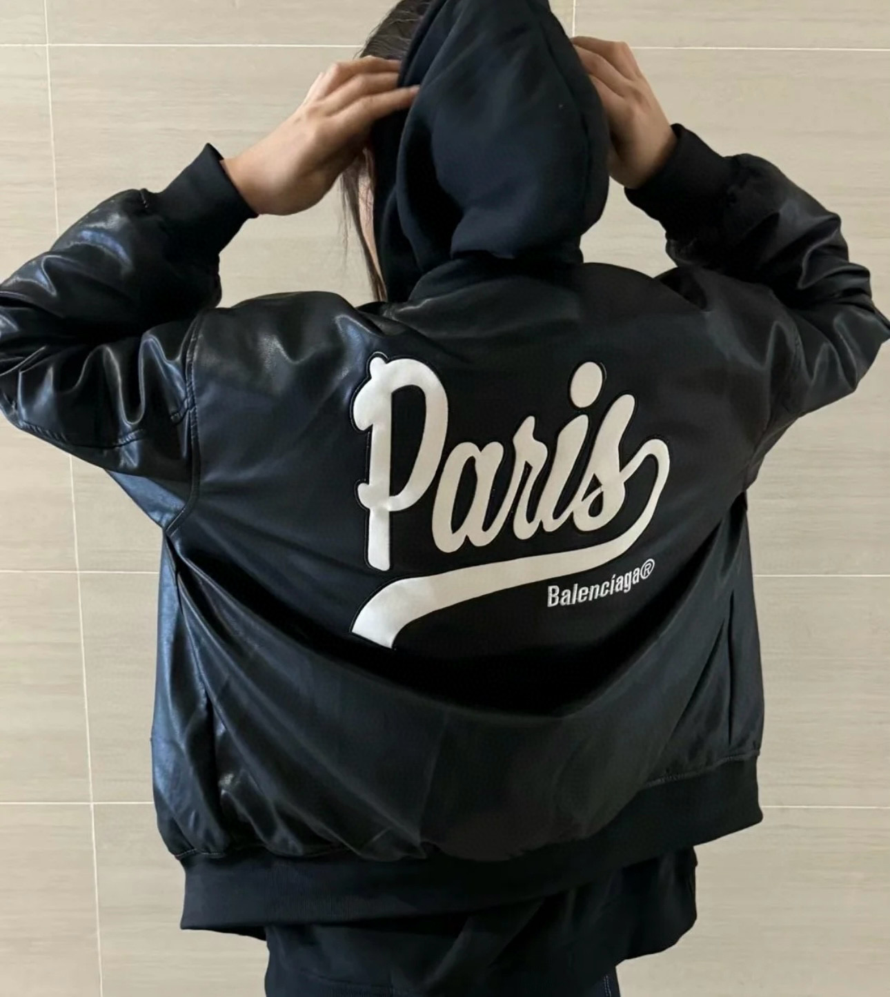 BALENCIAGA バレンシアガ バンダージャケット パリス刺繍 通勤 通学 ブラック - 画像 6