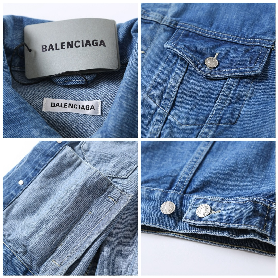 BALENCIAGA バレンシアガ デニムジャケット 七国言語水洗 牛仔ブルー - 画像 8