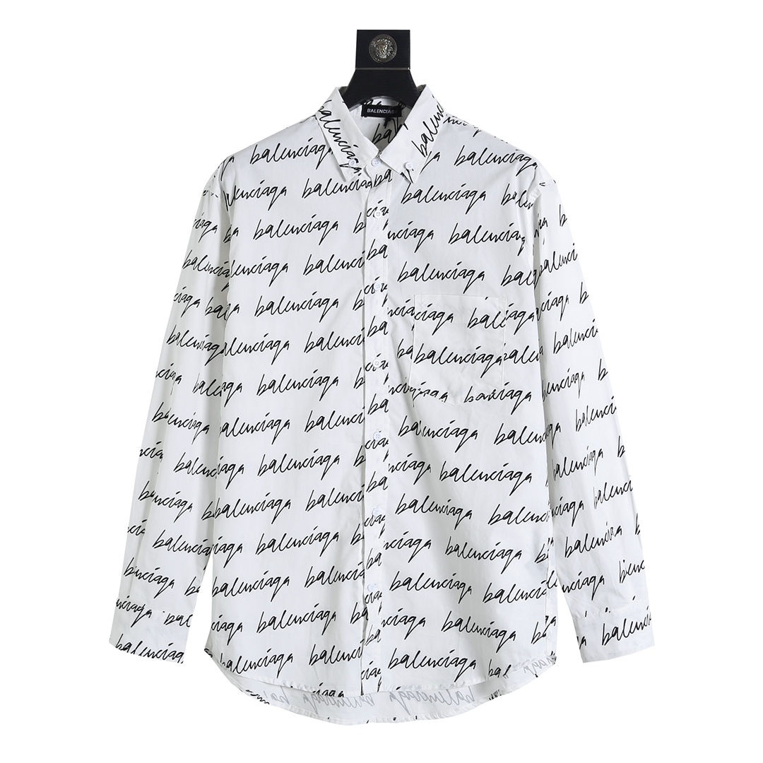 BALENCIAGA バレンシアガ 草写签名弹幕长袖衬衫 通勤 白色 - 画像 4