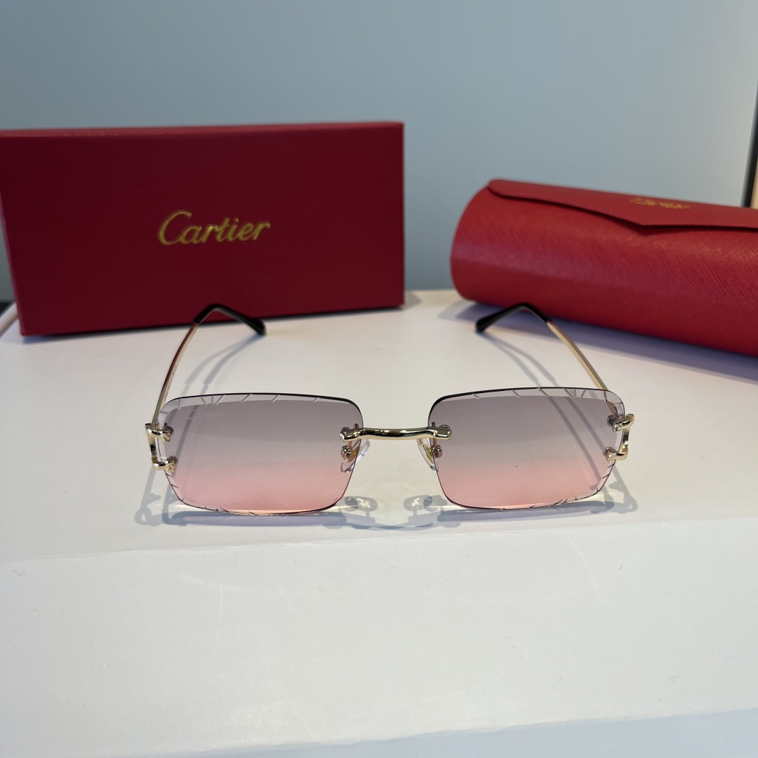 CARTIE カルティエ メタルサングラス 金属フレーム 両面加工 ピンク グラデーション 金色 全1色