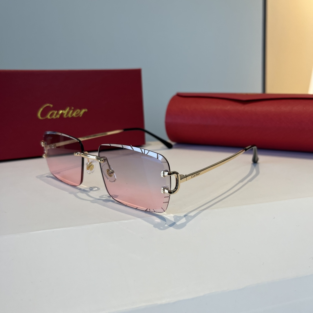 CARTIE カルティエ メタルサングラス 金属フレーム 両面加工 ピンク グラデーション 金色 全1色 - 画像 3