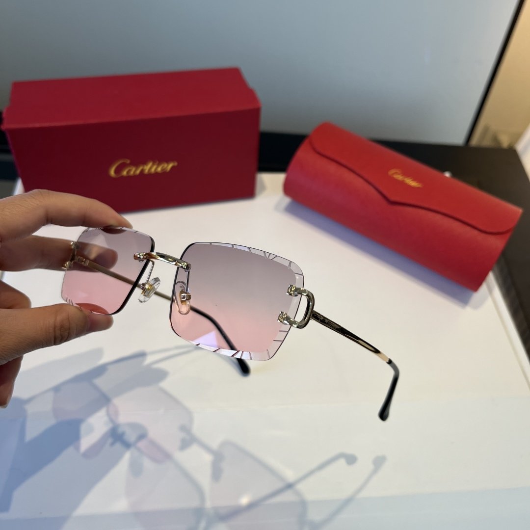 CARTIE カルティエ メタルサングラス 金属フレーム 両面加工 ピンク グラデーション 金色 全1色 - 画像 5