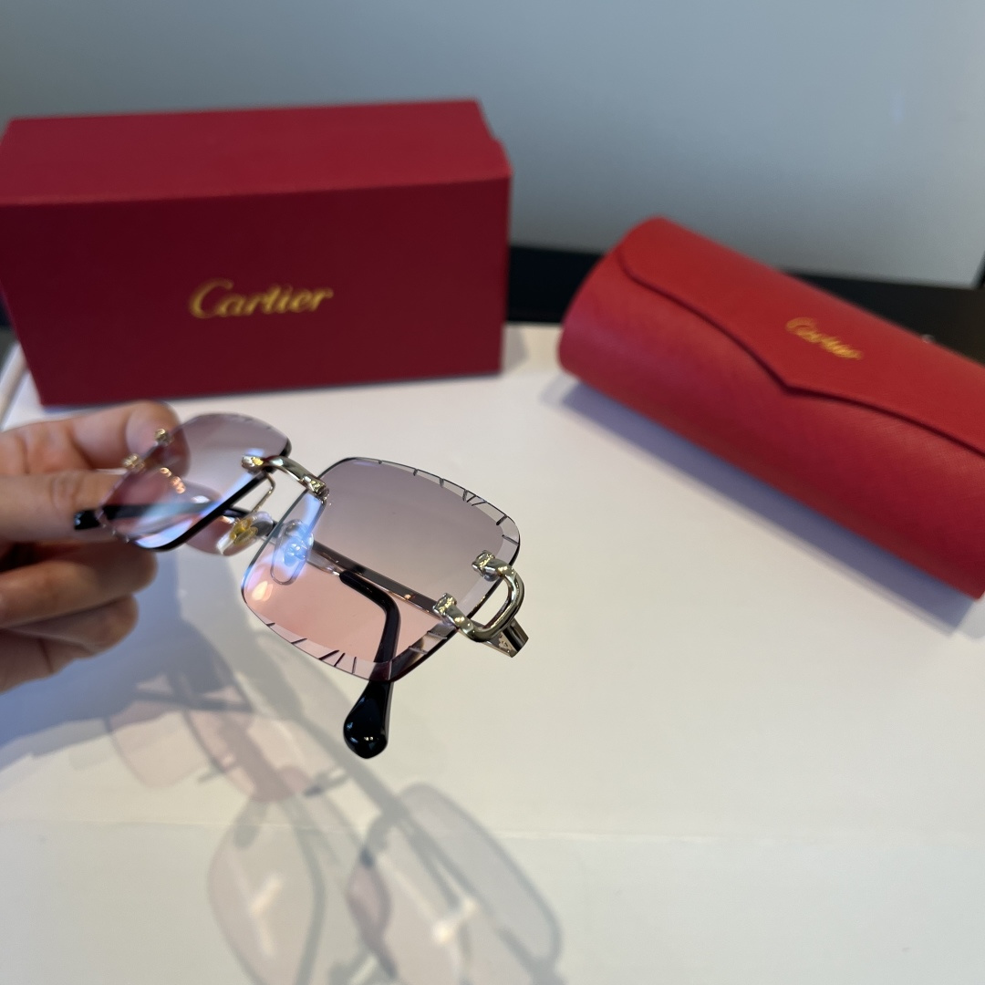 CARTIE カルティエ メタルサングラス 金属フレーム 両面加工 ピンク グラデーション 金色 全1色 - 画像 8