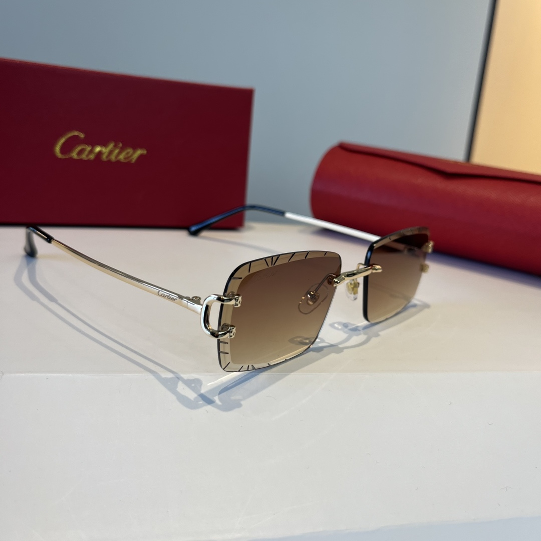 CARTIER カルティエ サングラス メタルフレーム 丸みカット オーバル 4色展開 ブラック ピンク レッド ブルー