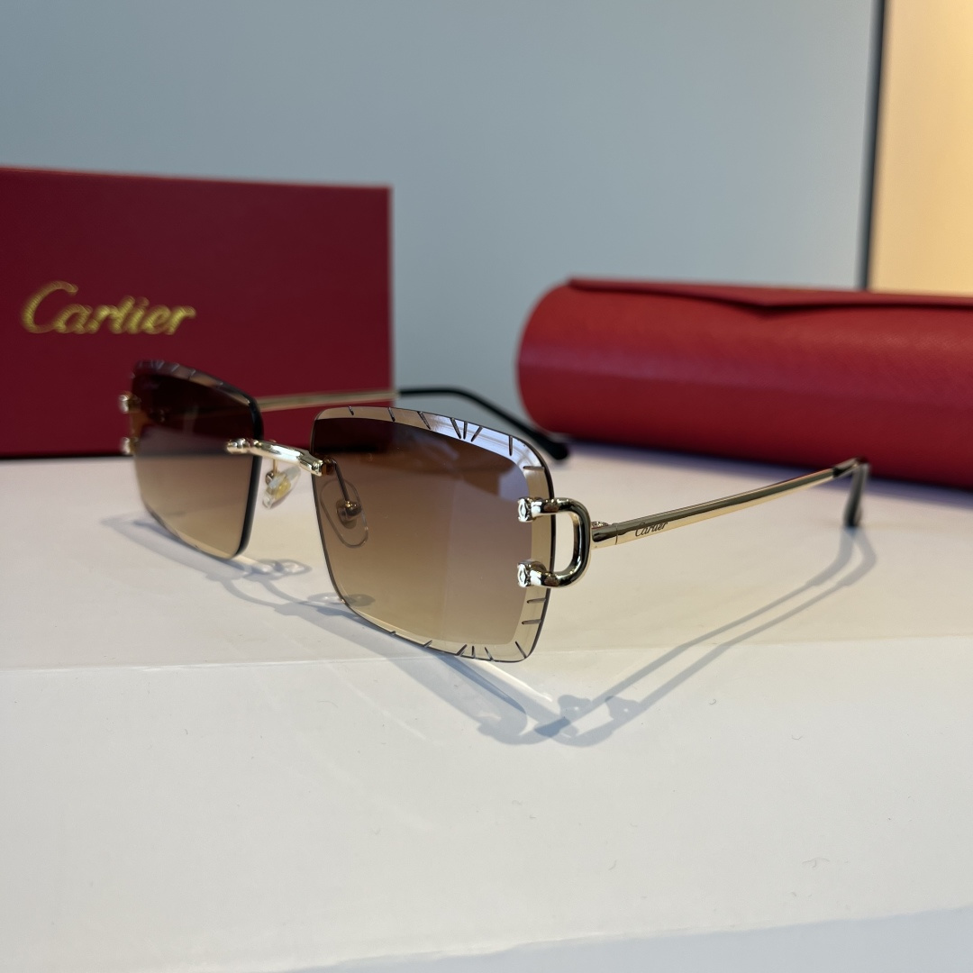 CARTIER カルティエ サングラス メタルフレーム 丸みカット オーバル 4色展開 ブラック ピンク レッド ブルー - 画像 3